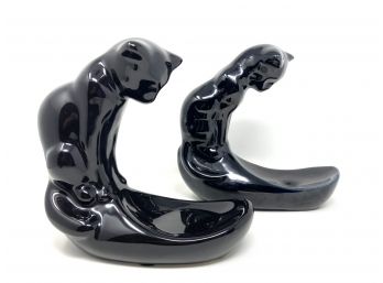 Black Lacquered Cat Figurine Trays