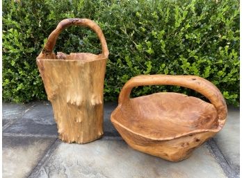 Pair Of Natural Root Wood Baskets