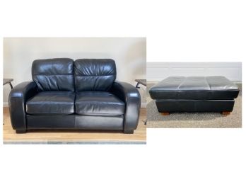 Leather Two-cushion Loveseat With Matching Ottoman