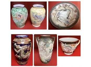 Vintage Japanese Dragon Collection: Vases, Teacup And Saucer