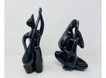 Black Lacquered Musician Sculpture Pair