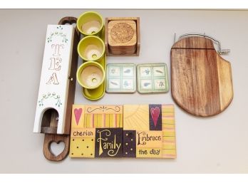 Collection Of Wooden Cheese Board, Coasters, Wall Art And More
