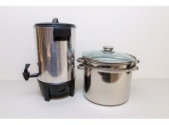 West Bend Hot Water/Coffee Dispenser & Stainless Steel Steamer Pot