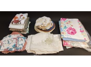 Collection Of Vintage Linens And Crochet Doilies