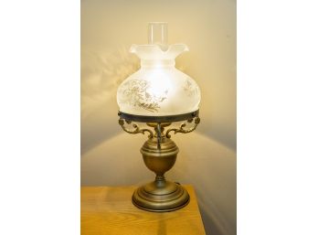 Hurricane Lamp W Brushed Brass Style Base & Frosted Glass Dome