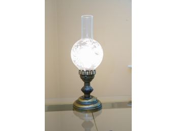 Hurricane Lamp W Brushed Brass Style Base & Etched Glass Dome
