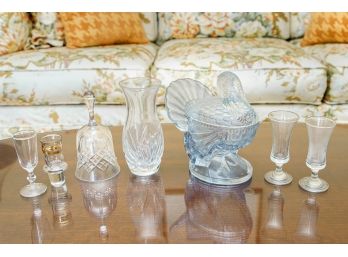 Turkey Form Pressed Glass Lidded Dish & Glass / Crystal Tabletop Accessories