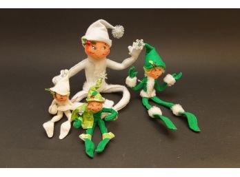 Set 4 Annalee Collectible Christmas Elf Figurals 9' Height