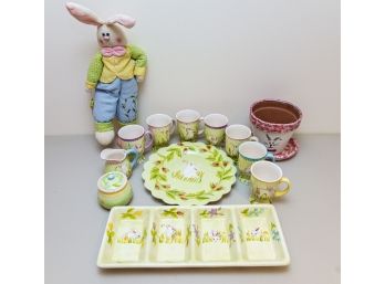 Collection Of Painted Ceramic Easter/Spring Themed Servingware & Décor