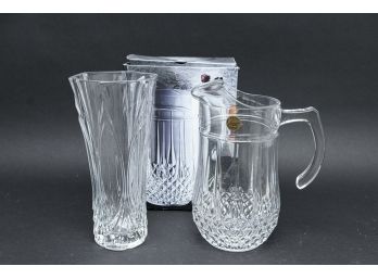 Set Of 2 Longchamp Crystal D'Arques Crystal Vase & Water Pitcher