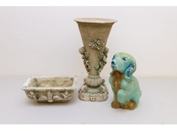 Vintage Ceramic Dog Figural, Composite Vase & Planter
