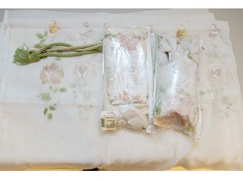 Vintage Embroidered Sheer Curtain Panels With Tie Backs