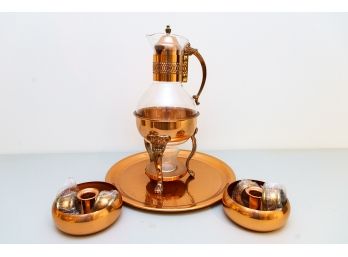 Copper & Glass Coffee/Tea Decanter W Warming Stand And Accessories