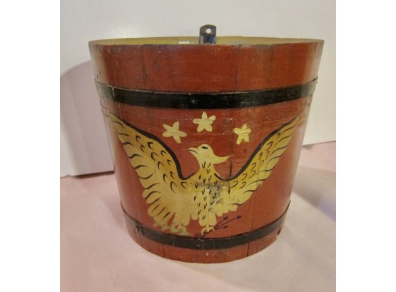 Primitive Country Painted Wood Signed Wood Firkin Bucket