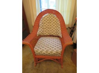 Vintage Salmon Color Painted Wicker Rocker With Cushions