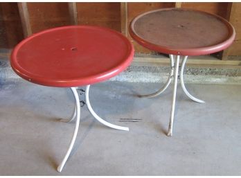 Pair Of Vintage Red Metal Round Patio Tables