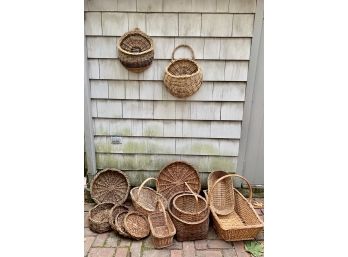 Vintage Rattan Wicker Willow Wall And Round Baskets #1 Of 4