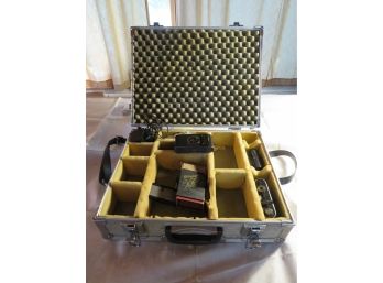 Metal Photography Suitcase With Antique Cameras & Accessories