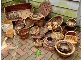 Vintage Large Wicker Baskets Spheres Handles #3 Of 4