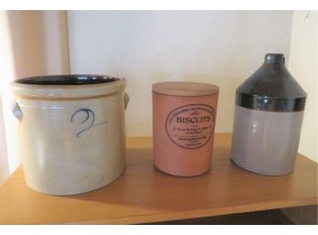 Antique Salt Glaze Stoneware Crock, Jar And Jug