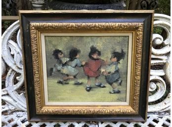 Signed Mid Century Oil On Canvas Children Painting