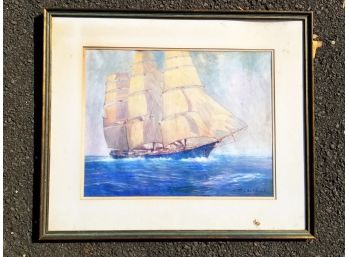 An Original Early 20th Century Nautical Watercolor By Leander M. Churbuck