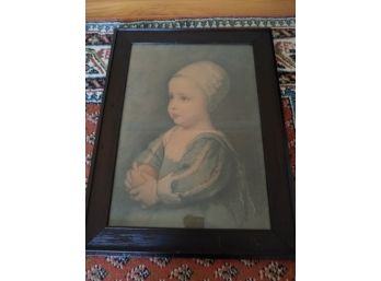 Antique 19th Century Water Color Portrait Of King Charles I Daughter - Mary