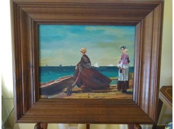 Vintage Art Work - Original Oil On Canvas 'At The Sea'