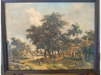 Antique Fine Art Framed Dutch Scene Oil On Canvas Painting
