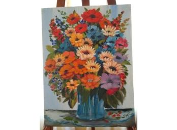 Original Oil On Board 'Floral Bouquet' Signed By Artist