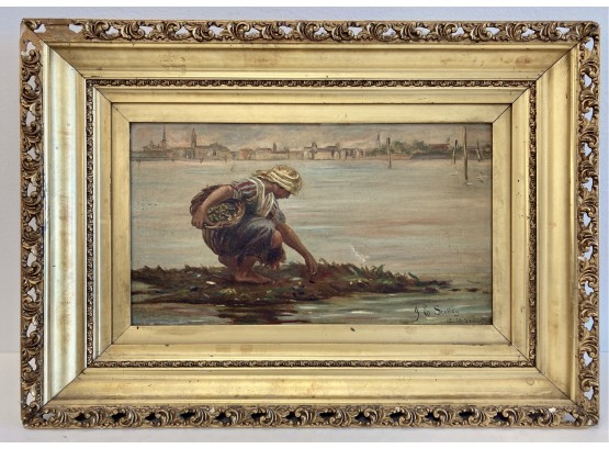 Antique 1895 Signed Oil On Board By J.E. Scolley 23' X 16'
