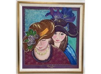 Signed Acrllic On Canvas Painting- Ladies In Hats 28' X 31'