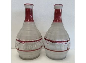 Pair Of Antique Flash Glass Decanters For Port & Sherry
