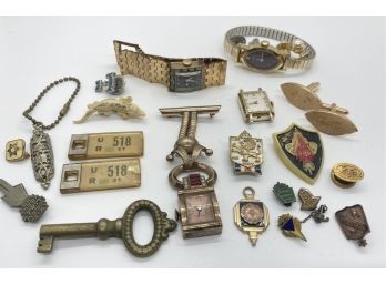 Neat Vintage Lot Of Service Pins, Watches +++