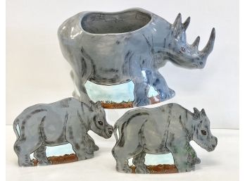 Nina's Ark Family Of Ceramic Rhino Planters