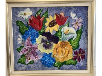 Signed Acrllic On Canvas Painting - Still Life Flowers 38' X 33'