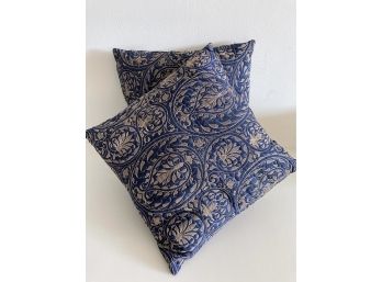 Pair Of Quilted Blue Throw Pillows