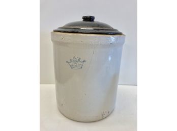 Antique 5 Gallon Salt Glaze Jar W/ 3 Gallon Lid