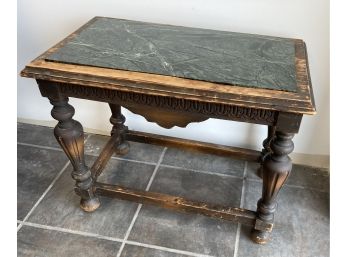 Antique Wood Table W/ Green Marble Insert 23' X 13' X 20'