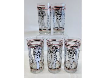 Set Of 5 MCM Highball Glasses - 'Bring On The Clowns'