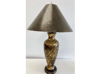 Vintage Animal Print Ceramic Lamp W/ Fiberglass Shade