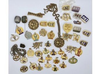 Huge Judaica ORT Service Pin Lot (1956-87)