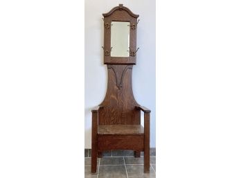 Antique Oak Hall Chair / Coat Rack 24' X 16' X 75' Tall