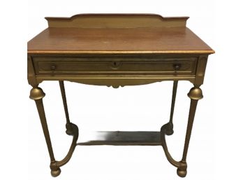 Antique Oak Accent / Serving Table  W/ Matte Gold Paint 34' X 18' X 34'