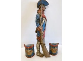 Vintage 25' Revoulutionary War Soldier Wall Plaque & Drum Bookends