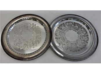 Two Vintage Silverplate Round Trays