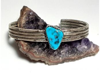 Southwestern 925 Sterling Silver And Turquoise Stone Cuff Bracelet