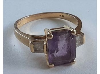 Beautiful Art Deco Style 14k Gold Ring With Amethyst Center Stone