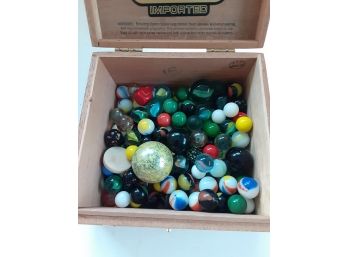Find Your Marbles -Old Cigar Box Full Of Vintage Glass Assorted Marbles