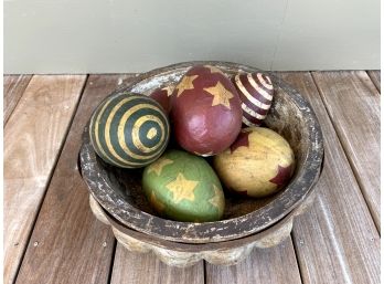 Painted Faux Ostrich Eggs In Bowl